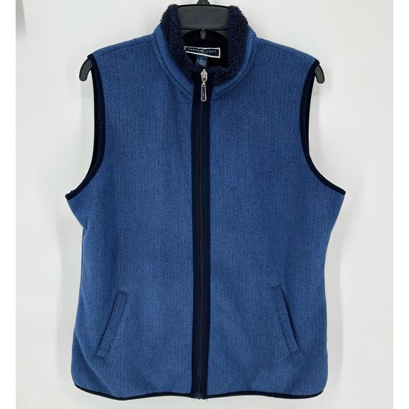 Karen Scott Sport Herringbone Fleece Vest, Blue, Size Large - Picture 1 of 6
